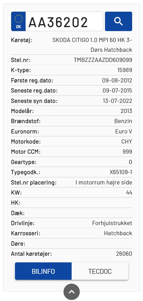Køretøjsoplysninger fra TecDoc eller Motorregisteret